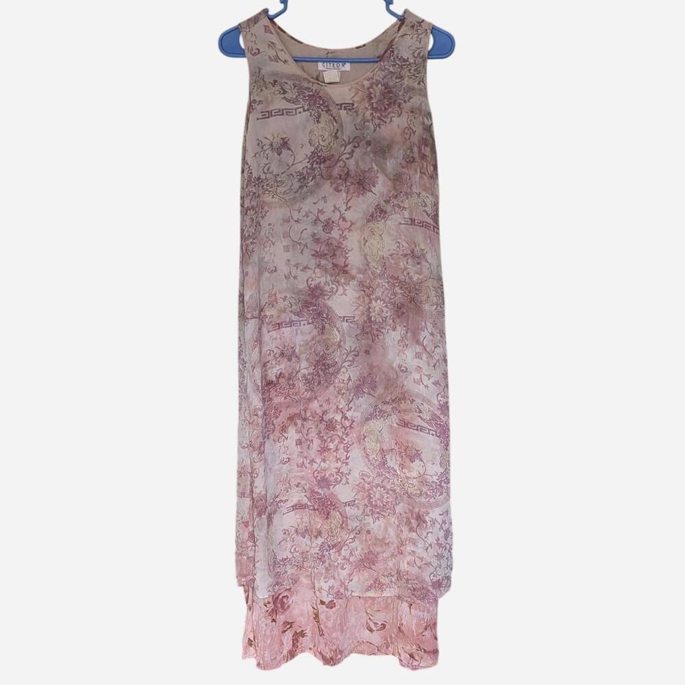 90s Citron Santa Monica Sheer Layered Floral Chinoiserie Maxi Dress – Vintage XS
